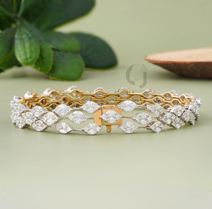 Pulsera de tenis con diamantes de laboratorio marquesa y princesa de 5.71 ct, oro de 14K bicolor, pieza llamativa ancha para regalo de aniversario de bodas - Product Image 3