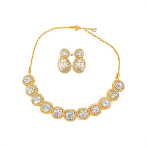 Antique Gold Plated Cubic Zirconia American Diamond Necklace and Earring Set - Product Image 3