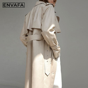 ENVAFA Abrigo Largo de Mujer, Estilo Minimalista, Doble Botonadura, Color Sólido, Cortavientos, Manga Larga, Ropa de Abrigo para Otoño - Product Image 4