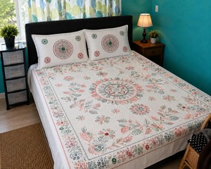 Bohemian Embroidered Cotton <b>Quilt</b> Set with Floral Pattern for Home Decor All Season Use - Product Image 1