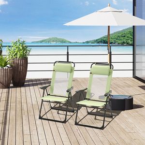 Set di 2 Sedie Reclinabili Pieghevoli con Schienale Regolabile Verdi per Esterni e Patio - Product Image 2