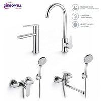 Ensemble de robinets économiques en acier inoxydable chromé pour lavabo de salle de bain, robinet d'évier de cuisine, système de douche, robinets de bain et de douche