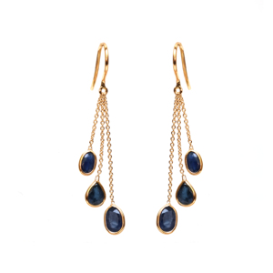 Pendientes de borla de varias hebras con zafiro azul natural en oro amarillo macizo de 18 quilates con engaste de bisel, flecos de piedras preciosas, piedra de nacimiento de septiembre - Product Image 1