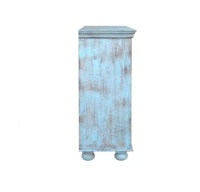 Meuble vintage en bois massif sculpté à la main, buffet bleu avec finition vieillie, armoire de salon sculptée à la main