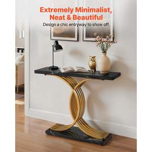 39 Gold Modern <b>Console</b> <b>Table</b> Metal Legs Narrow Rectangle Wood Desk Accent Stand Easy Assembly for Foyer Bedroom Living Room - Product Image 2