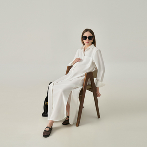 Vestido Camisero Maxi de Algodón Popelín, Corte Holgado, Casual, Minimalista, a Rayas, con Botones, Manga Regular, Formal de Oficina, Hecho en Vietnam - Product Image 1