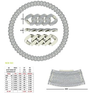 Collier chaîne cubaine lourde de luxe pour homme, style hip-hop, avec fermoir boîte incurvé et diamants de laboratoire ronds, plaqué or blanc 14 carats massif - Product Image 2