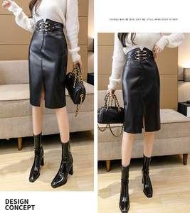 Nouvelle Collection : Mini-jupes décontractées en cuir véritable noir, taille régulière, respirantes et unies pour femmes - Product Image 2