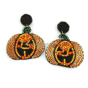 Pendientes de cuentas de calabaza de Halloween, sombrero de bruja hecho a mano, joyería colgante para mujer, pendientes llamativos de fiesta de otoño - Product Image 5