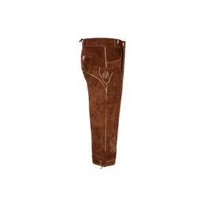 Factory Direct <b>Mens</b> Brown Suede Lederhosen <b>Shorts</b> Knee Length Floral Embroidery Vintage Bavarian Trachten Folk Wear - Product Image 4