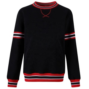 Sorority Delta Women's Black Crew Neck Sweatshirt With Red And White Stripes Long Sleeve Knitted Cotton Casual Top With Pockets - Product Image 1