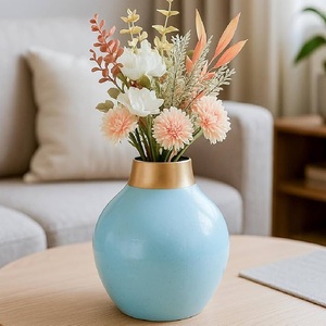 New Modern Handmade Copper Aluminium Layered Chisel Oval Decorative <b>Flower</b> Vase Home Hotel Restaurant Tabletop Wedding - Product Image 1
