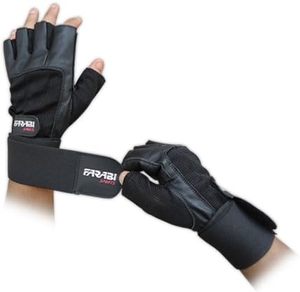 Gants de musculation unisexes Farabi Sports en cuir PU noir respirant avec logo personnalisé, longue attache de poignet, demi-doigts - Product Image 2