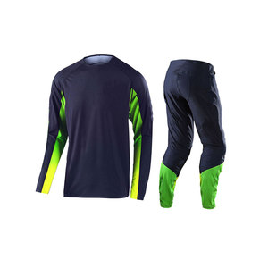 Ensemble de motocross pour homme à manches longues, couleur marine et verte, blocs de couleur, polyester à séchage rapide, vêtements de course toutes saisons - Product Image 1