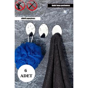 Appendiabiti multiuso adesivo per bagno e cucina-Set di appendiabiti da parete in acciaio inossidabile 6-ovali - Product Image 1