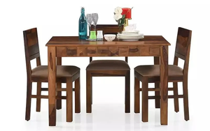 Solid Wood 4-seater <b>Dining</b> Table Set Rectangular Compact Block Leg Thick Heavy Duty Hardwood Walnut Table with Upholstered <b>Chair</b> - Product Image 4