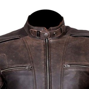 Wholesale High Quality <b>Mens</b> Genuine <b>Leather</b> Motorcycle Jacket Stand Collar Zipper Front Moto Biker Style Autumn Casual Outerwear - Product Image 5