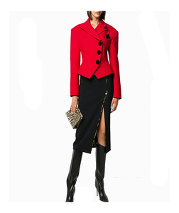Women's red Genuine Leather Moto Jacket Full Sleeve <b>Zipper</b> Closure Stand Collar Autumn Style - Product Image 6