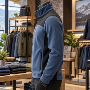 Veste polaire pour homme à col montant, intérieur chaud, poignets élastiques, fermeture éclair partielle, fabriquée en tissu polaire doux, fermeture éclair sur le devant - Product Image 4