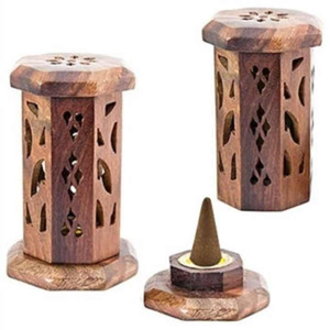 Hand-Made Sandalwood Incense Burner Hexagonal Aromatic Wood Cone Holder for Diffuser Aromatherapy wooden burner Use All-Season - Product Image 1