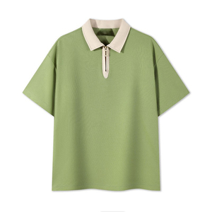 Polo à manches courtes surdimensionné pour homme avec col bleu marine, style décontracté, tissu tissé, couleur unie, coupe classique - Product Image 6