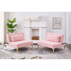 Divano Letto Rosa in Tessuto Teddy da 71 Pollici con Gambe in Metallo Dorato Convertibili e Funzione Futon - Product Image 4