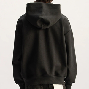 Vente en gros de sweats à capuche de marque de haute qualité, à fermeture éclair, coupe oversize, avec poche kangourou, appliqué intégré et surpiqûres contrastées, couleur violet - Product Image 4