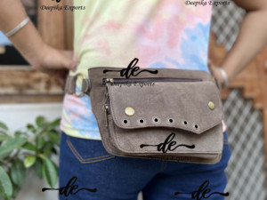 Sac de hanche en cuir de style occidental en cuir suédé ceinture de festival sac banane en cuir unisexe poche de hanche de voyage classique - Product Image 3