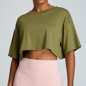 เสื้อครอปออกกำลังกายกลางแจ้ง ระบายอากาศได้ดี ผลิตจากโพลีเอสเตอร์ เหมาะสำหรับยิม โยคะ เสื้อกีฬาแบบหลวมๆ เสื้อครอปฟิตเนส - Product Image 5
