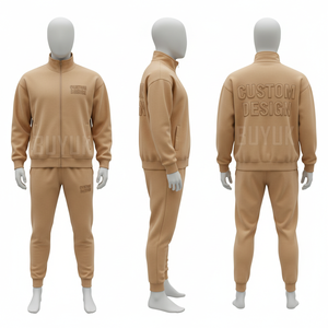 Custom Design Cream Tracksuit Set Unisex Full Zipper <b>Sweatshirt</b> Joggers Casual Autumn Wear 100% Cotton Breathable Regular Fit - Product Image 4