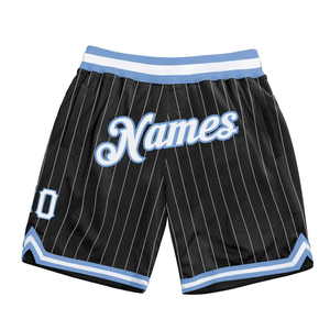 Shorts personnalisables pour hommes, shorts de basketball personnalisés avec nom, shorts de boxe amples et respirants en maille noire à rayures fines rétro - Product Image 1