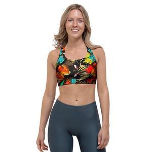 Soutien-gorge de sport dos nageur pour femme avec imprimé papillon, maintien moyen, haut de yoga respirant en Spandex et Polyester sans couture - Product Image 1