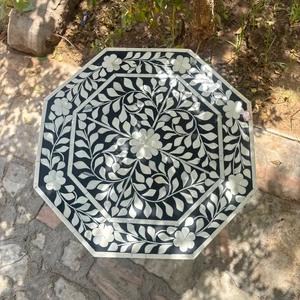 Mesa de Cajones con Incrustaciones de Hueso de ILAHI, Diseño Moderno con Detalles de Ágata, Almacenamiento de Tres Niveles, Mueble Portátil para el Hogar - Product Image 5