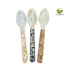 Cuillère à dîner écologique ECO GREEN, cuillère en forme de coquille, plaquée argent, polissage miroir, manche court, glamour, écologique, jetable, passe au lave-vaisselle - Product Image 1