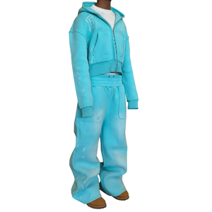 Custom Premium Sun Fade Zipper Tracksuit Oversize Hoodie Baggy Trouser Silk Screen Printing Tracksuit Streetwear Look For Unisex - Product Image 2