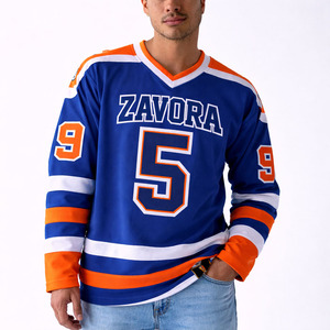 Maillot de hockey style rétro orange et bleu pour homme, uniforme d'équipe en maille surdimensionné, nom et numéro personnalisés, maillot de football américain à manches longues - Product Image 3