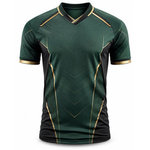 Camiseta de Fútbol Geométrica Verde y Negra para Hombre, Manga Corta, Cuello en V, Poliéster que Absorbe la Humedad, Ajuste Atlético, para Todas las Temporadas - Product Image 1