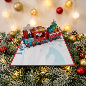 Carte pop-up 3D Tren de Noël tendance, Meilleure vente, Design personnalisé, Artisanat floral féerique, Artisanat du papier vietnamien pour Noël - Product Image 5