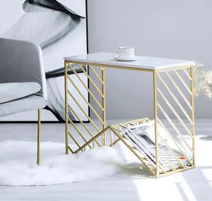 Modern Rectangle Marble Top <b>Side</b> <b>Table</b> With <b>Gold</b> Metal Frame Indoor Living Room Decor Accent Piece - Product Image 3