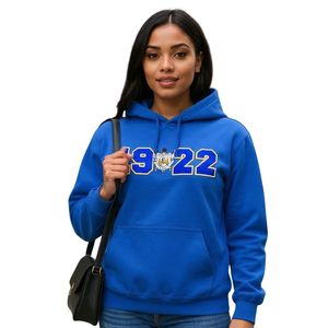Sudadera con Capucha Azul Rey para Mujer con Escudo Anual de Sigma Gamma Rho, Sudadera con Capucha de Forro Polar con Gráfico del Escudo Personalizado de la Hermandad Griega Universitaria - Product Image 1