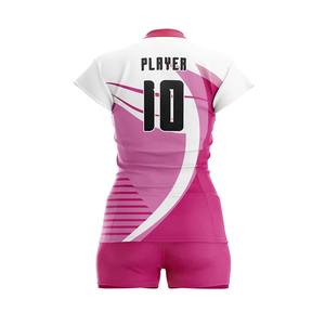 Volleyball Uniform Women Pink White Curve Sublimation <b>Short</b> Sleeve Jersey <b>Shorts</b> Set OEM - Product Image 3