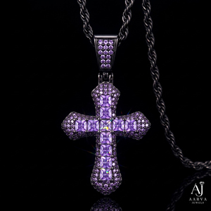 Collier pendentif croix violet serti de zircons, plaqué or, chaîne en argent style punk, unisexe, cadeau de fête, bijoux - Product Image 2