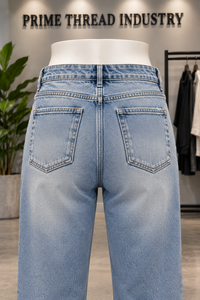 Jeans de Mezclilla Personalizados de Pierna Recta, Color Azul Claro, Lavados y Desgastados, con Bordado en el Bolsillo Pequeño, OEM, Unisex - Product Image 4