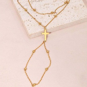 Bracciale a Doppio Strato con Catena Incrociata, Colore Oro, con Perline, Gioiello da Mano per Donna, Stile Semplice, Lunghezza Standard - Product Image 6