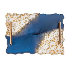 Bandeja de Servir Rectangular de Mármol Blanco Más Vendida, con Asa de Metal Chapada en Oro, Diseño Único y Elegante - Product Image 5