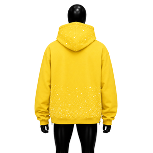 Sudadera con capucha amarilla con cremallera y pedrería, estilo oversize, streetwear, con brillo personalizado, cremallera completa, a la moda, casual, unisex. - Product Image 2