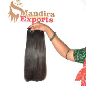 Extensions de cheveux humains Remy indiens bruts, tissage double à la machine, double trame, pour femmes, double densité, lisses, noir naturel, non traités - Product Image 2