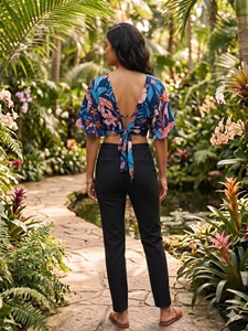 Blusa de Manga Corta con Cuello en V, Estampado Floral, Estilo Bohemio, Casual, para Mujer, Primavera-Verano, Holgada, de Rayón - Product Image 4