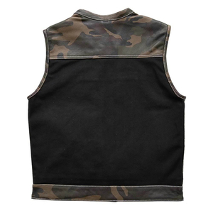 Chaleco de Motociclista de Cuero con Camuflaje para Hombre, Cuello Redondo, Múltiples Bolsillos, Estilo Biker, Prenda Exterior para Otoño - Product Image 2