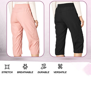 Pantalon Capri pour femme, taille haute, séchage rapide, coupe droite, jambe large, respirant, décontracté, uni, pour l'été - Product Image 2